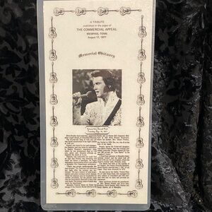 ELVIS: A laminated memorial obituary reprint from The Commercial Appeal